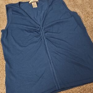 Teal Blue Ruched Sleeveless Tank Top #TT
